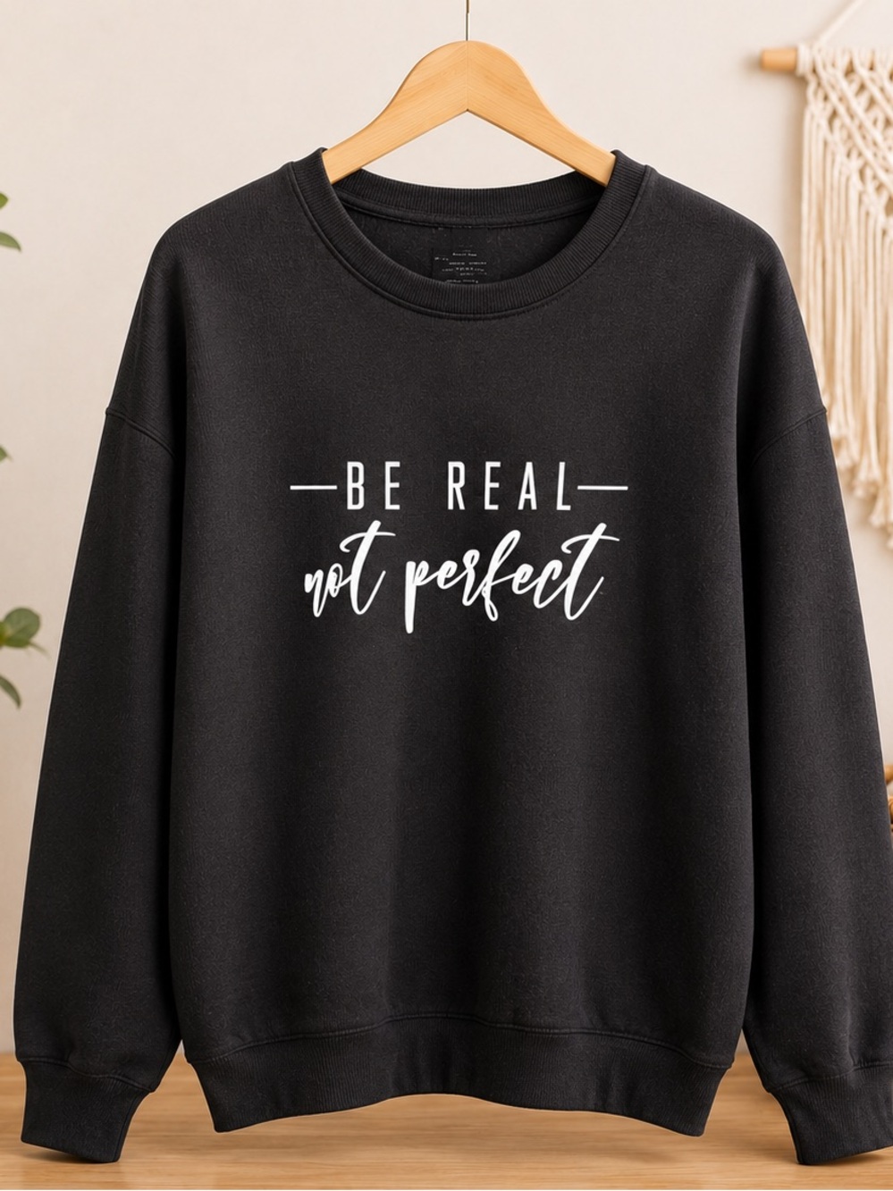 SHEIN Black "Be Real Not Perfect" Graphic Sweatshirt